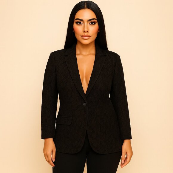 Kenneth Cole Elegant Black Lace One Button Jersey-Lined Blazer Size 10 - Picture 1 of 7